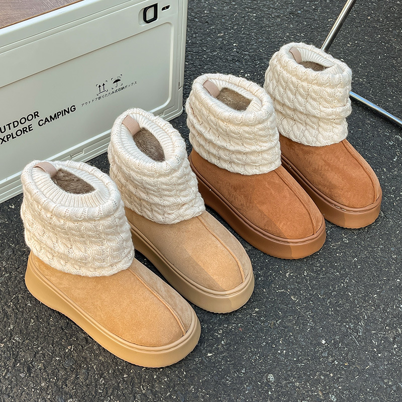 Women's winter knitted socks snow boots 2024 New Fashionable Thick soled Warm and Fleece Anti slip Cotton Shoes
