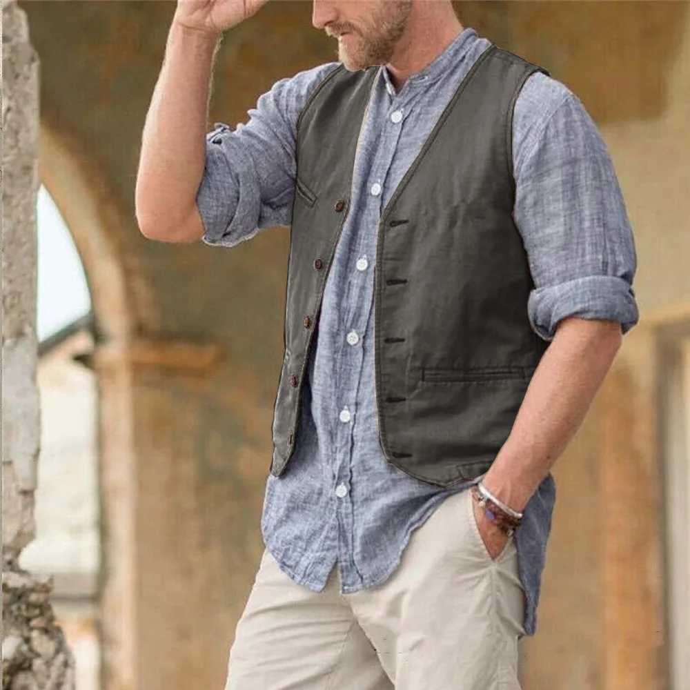 Mens vest cotton belt classic British summer sleeveless skin friendly sweat absorbing thin jacket terno masculino W241005