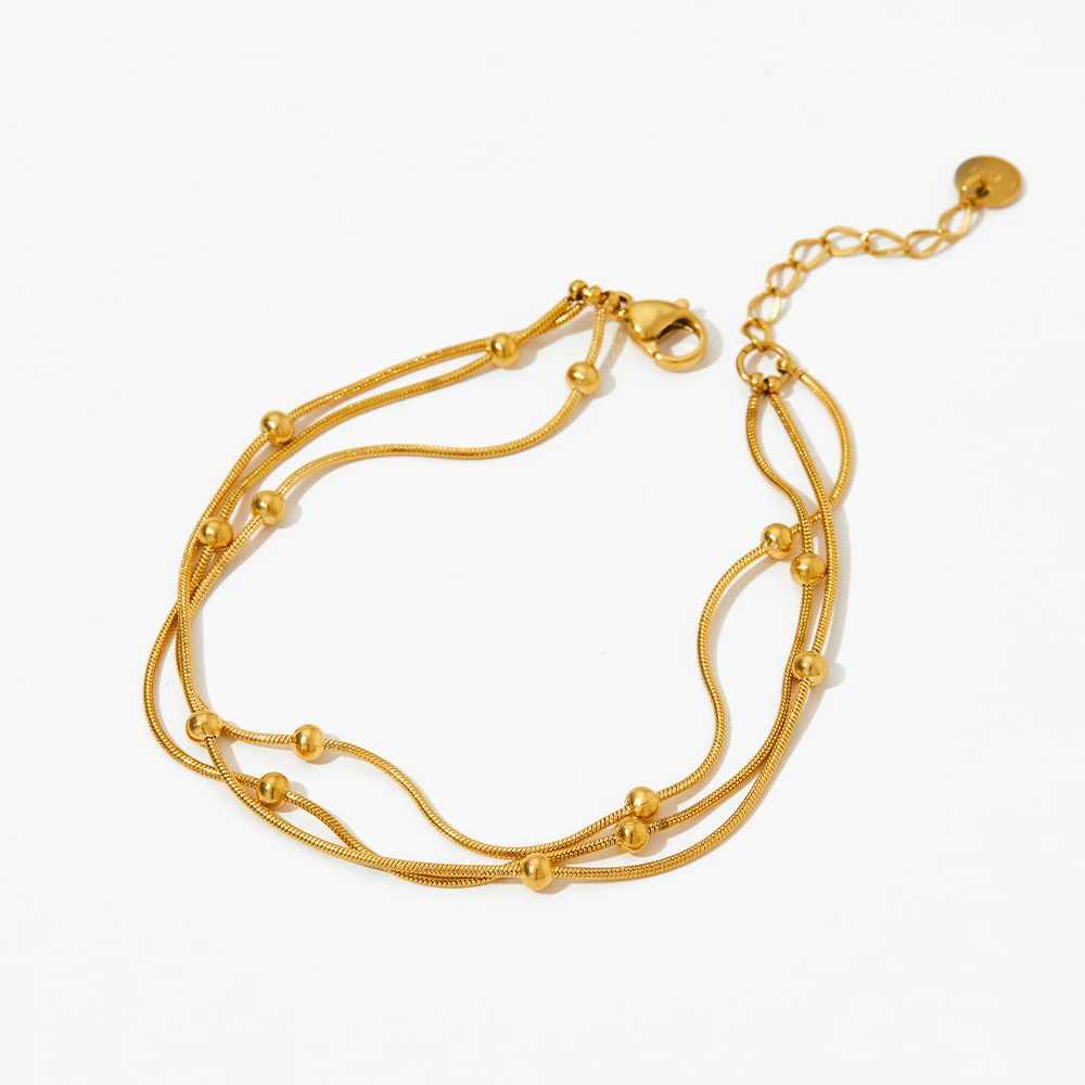 Fashion jewelry accessories elegant and luxurious cubic zirconia 18K gold-plated stainless steel metal chain bead bracelet W241004