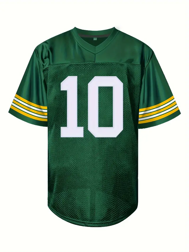 #10 Love Comfy V-Neck Football Jersey Green Mesh Embroidery for Training and Competition Breathable Moisture-Wicking Short Top for Active jersey