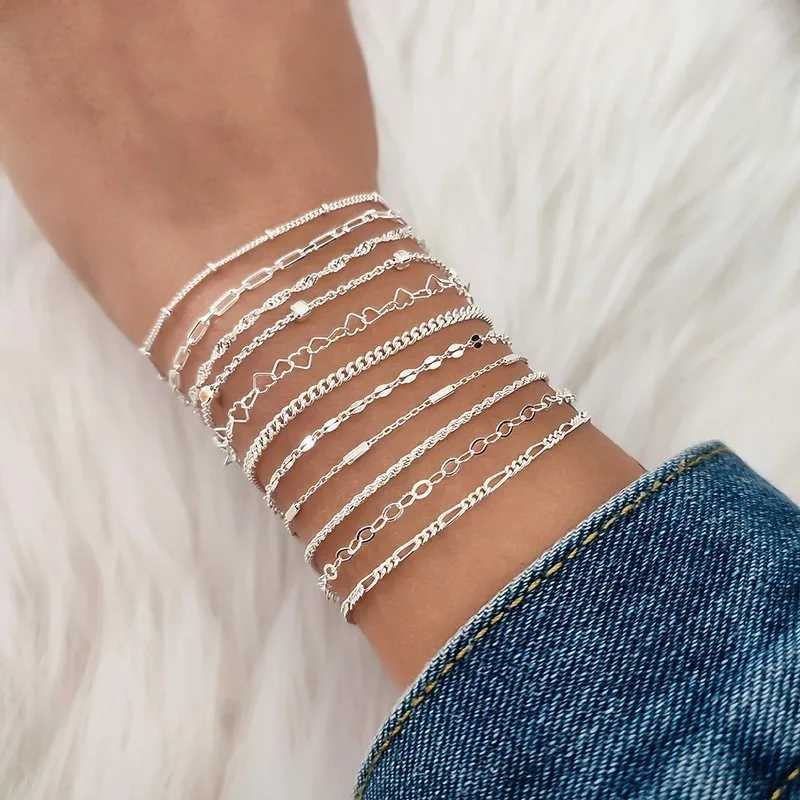 11 Dainty Gold Chain Bracelet Set for Women 14K Gold Plated Chain Bracelet Womens Fashion Stackable Jewelry Gift W241004