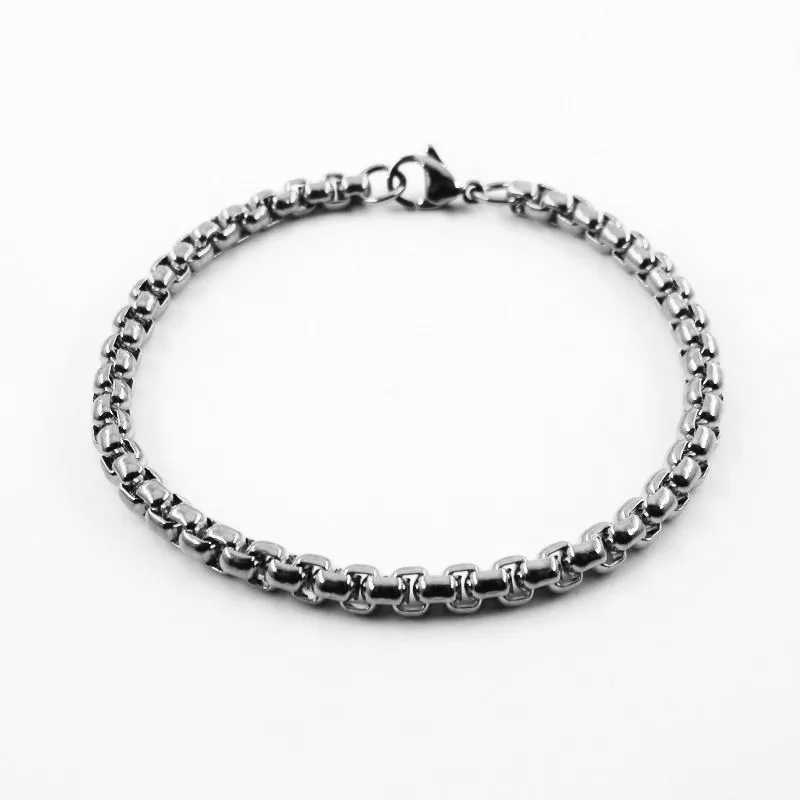Customized 3mm/4mm/5mm 22cm Mens Round Box Chain Bracelet 316L Stainless Steel Bracelet Fashion Jewelry UOK983 W241004