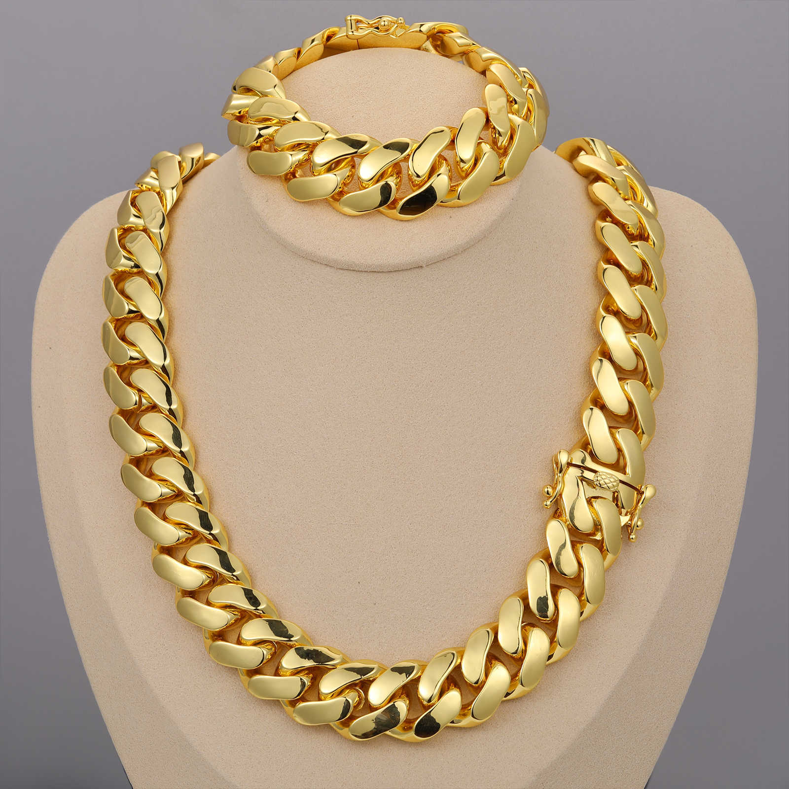 Jewelry Wholesale Bulk 10 pcs/set 10-22mm 14K 18K 20K Gold Heavy Choker Cubana Solid Miami Cuban Link Chain Necklace For Men