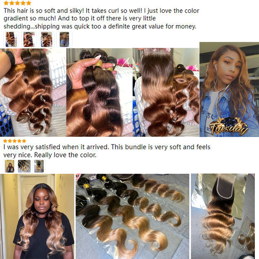 Ombre Body Wave Brazilian Weave 3/4 Bundles With Lace Closure Colored Human Hair Extensions