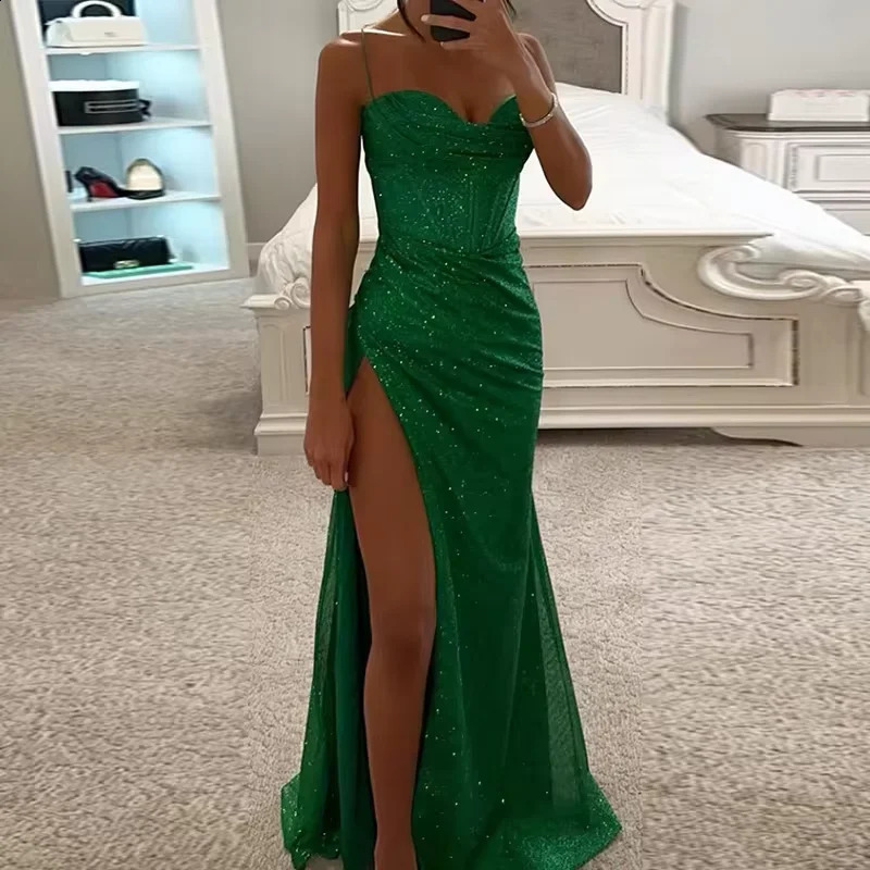 Womens elegant slim fit high seam backless long party dress sexy club V-neck sleeveless dress latest Vestido for spring/summer 240930