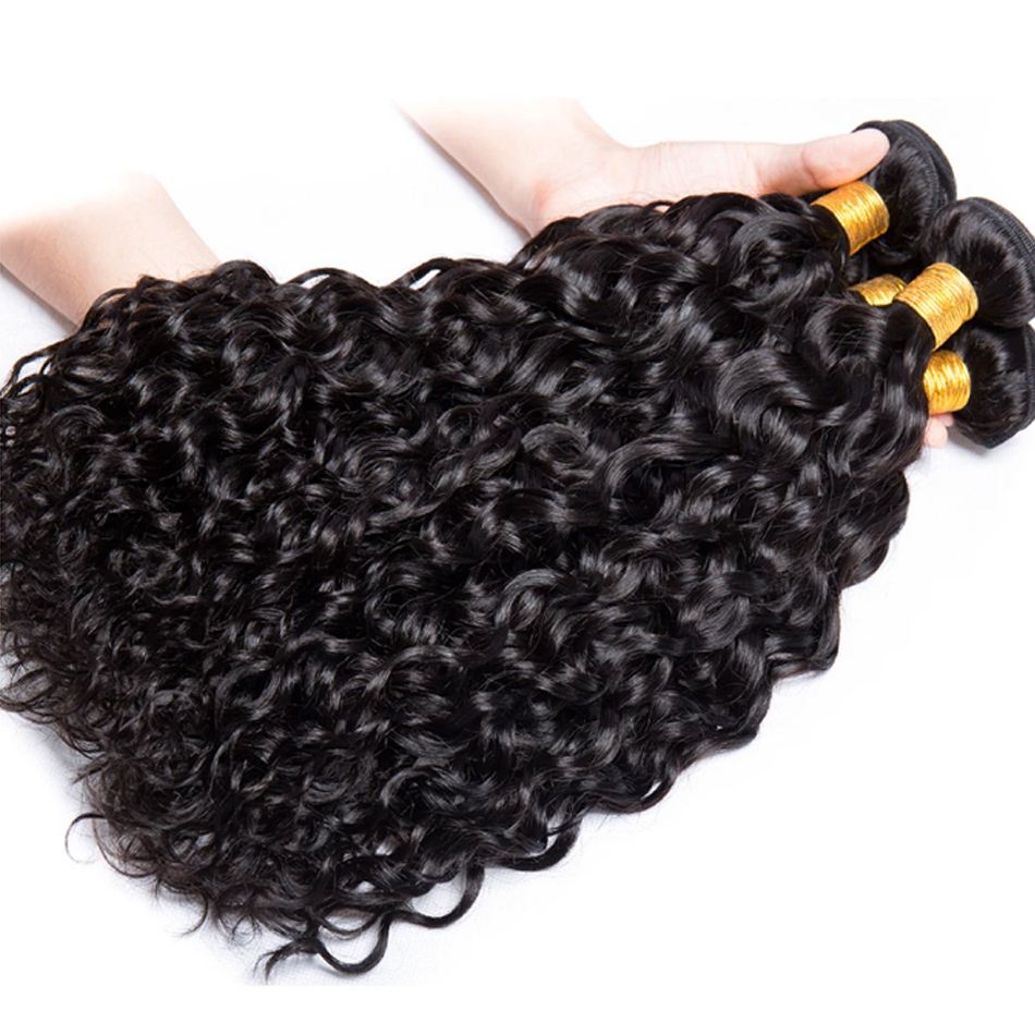 Indian Water Wave Closure Wet And Wavy Curly 12A Human Bundles Remy Hair Weave 3Bundles With 13X4 Frontal