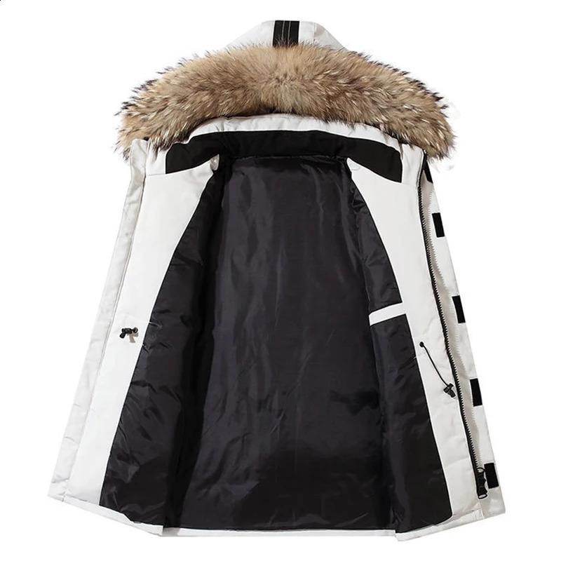 Thick mens down jacket with fur collar warm park -30 degrees mens casual waterproof winter jacket size 3XL 240930CJ
