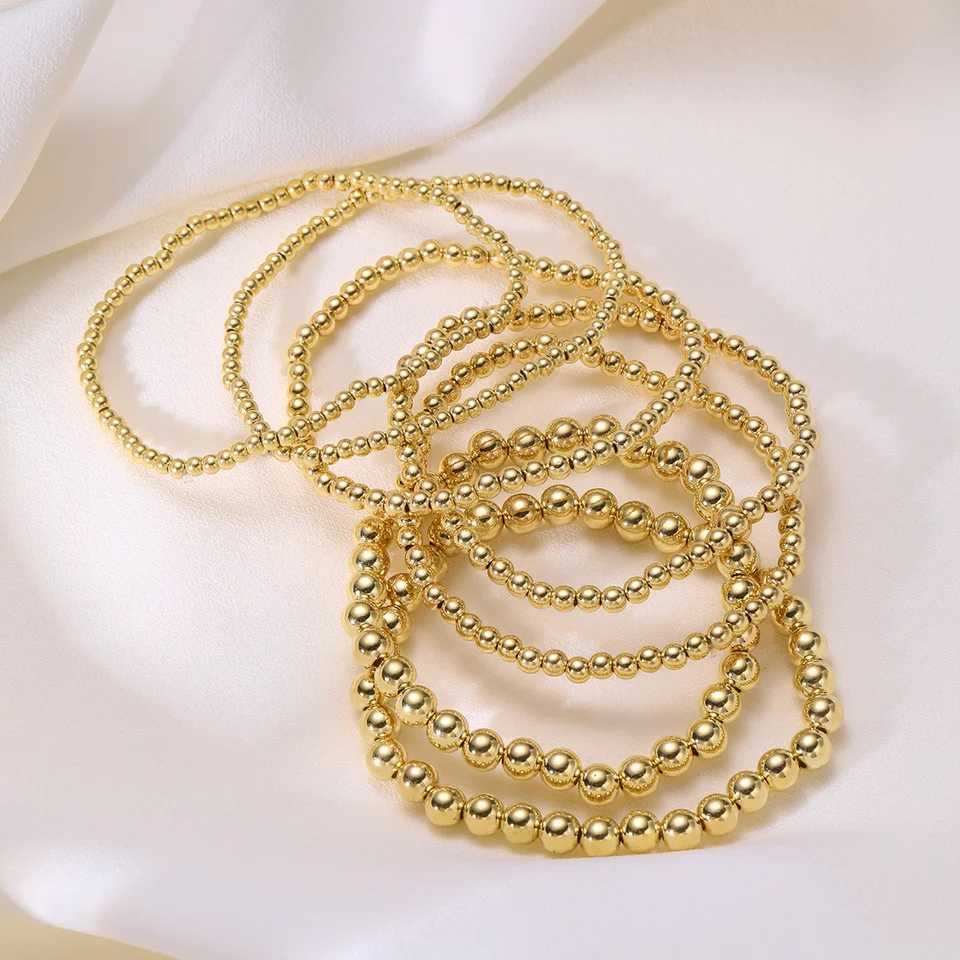 7 Pcs/Set Vintage Handmade Gold Color Beads Bracelets Set Stretch Women Trendy Bracelets Fshion Girls Party Boho Jewelry Gifts W250121