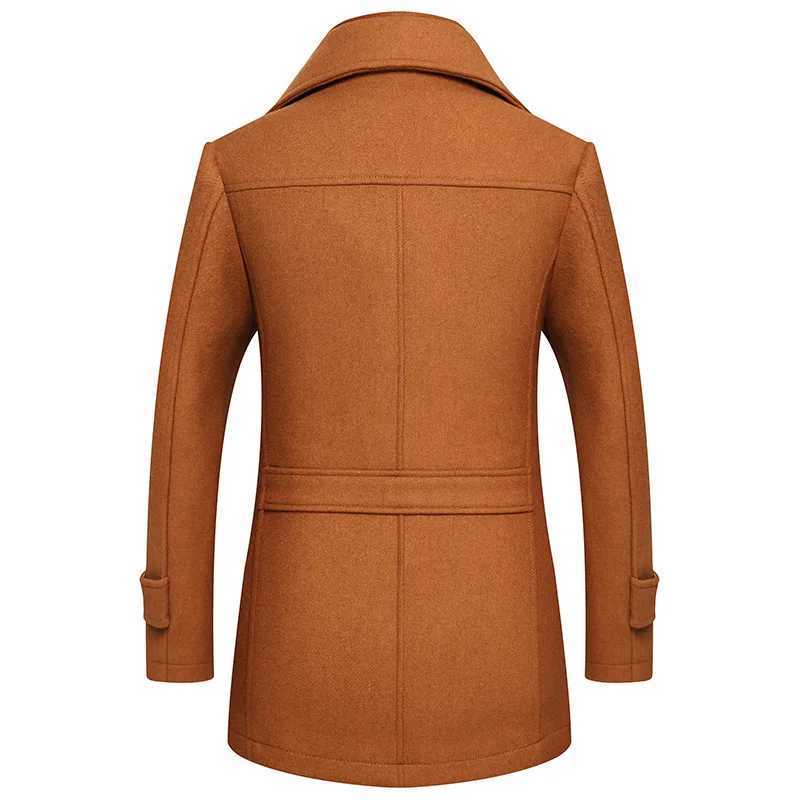 Autumn Winter Double Collar Woolen Coats Men Thick Business Casual Wool Blends Trench Coat Male Solid Turn Down Collar OuterwearX241005