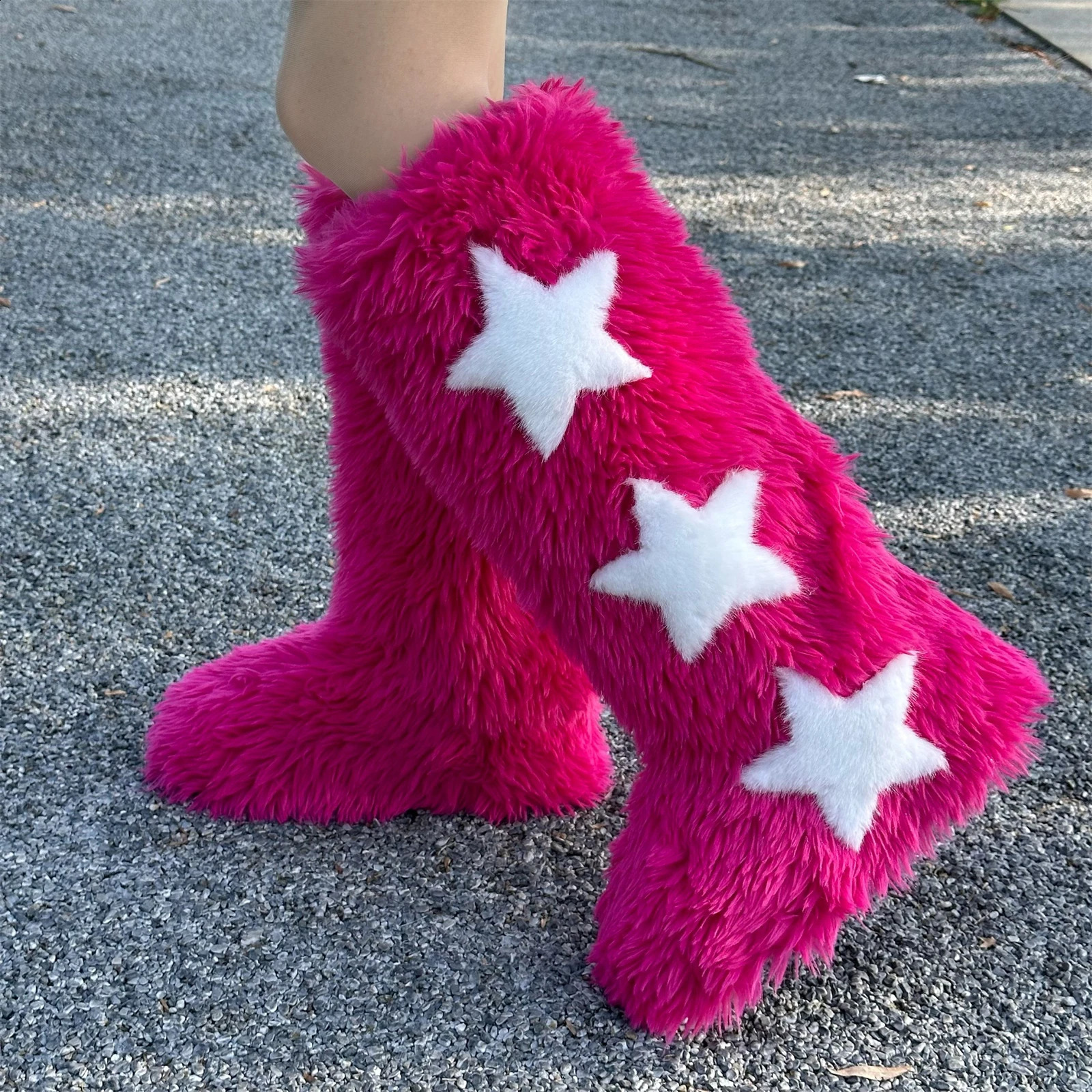 Winter Women Snow Faux Fur Long Warm Plush Platform Knee-high Boot Outdoor Furry New Cute Over-the-knee Boots