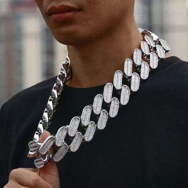 hip hop 40mm large cuban chain full of dia t square real gold electroplated hiphop punk male personality necklace