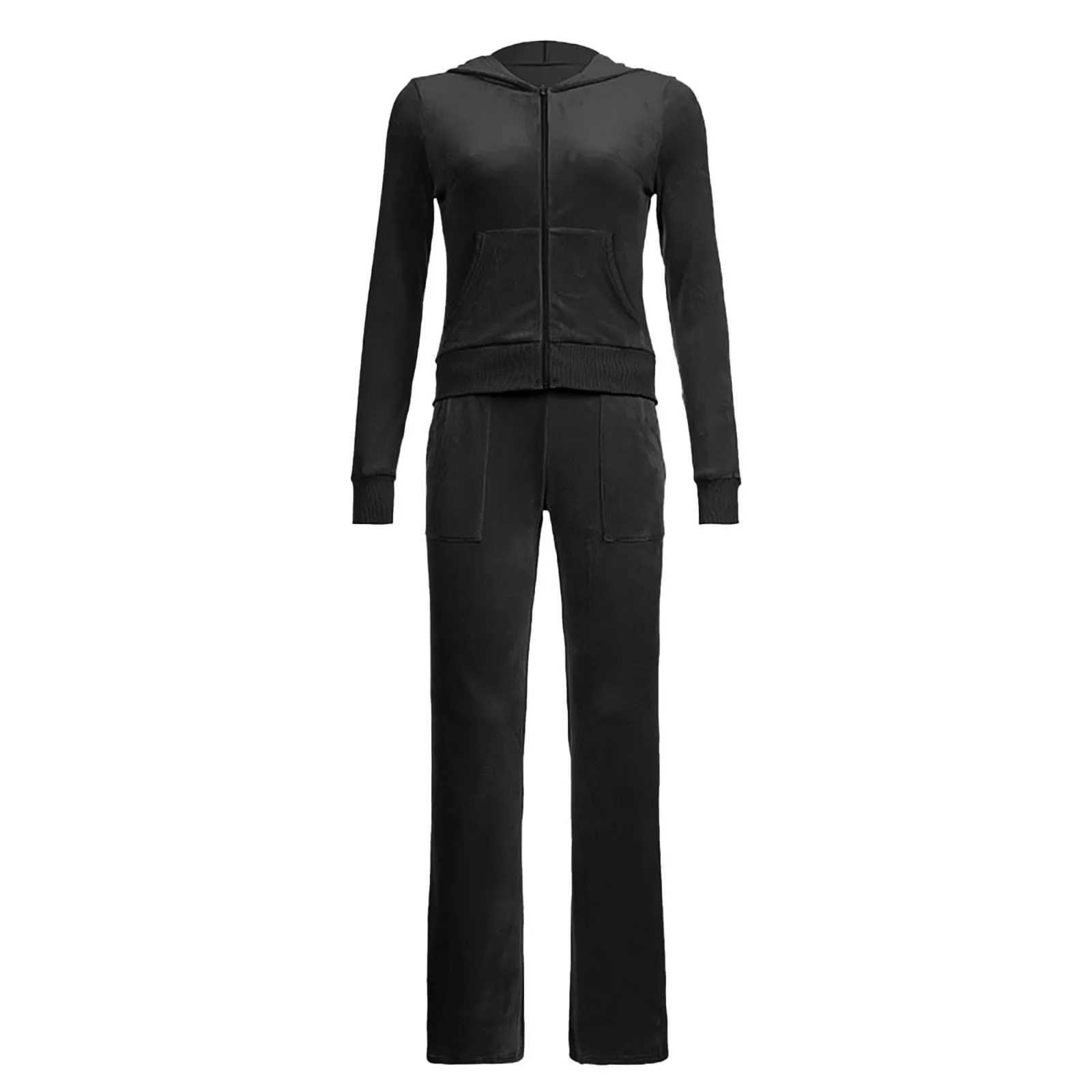Women's Two Piece Pants Velvet Tracksuit Autumn/Winter 2-piece Womens Set Clothing Jogging Sweatshirt Cutting Hooded Sweatshirt Y241005UAGM