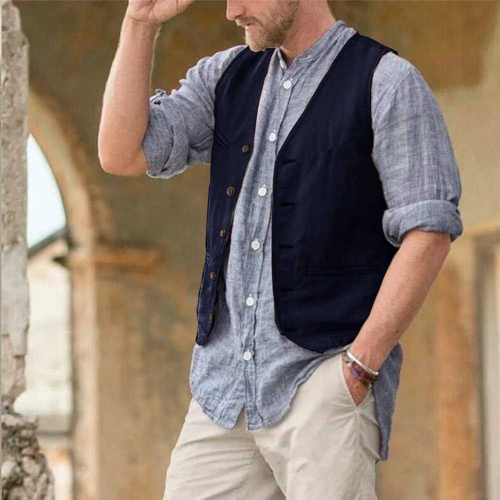 Mens vest cotton belt classic British summer sleeveless skin friendly sweat absorbing thin jacket terno masculino W241005