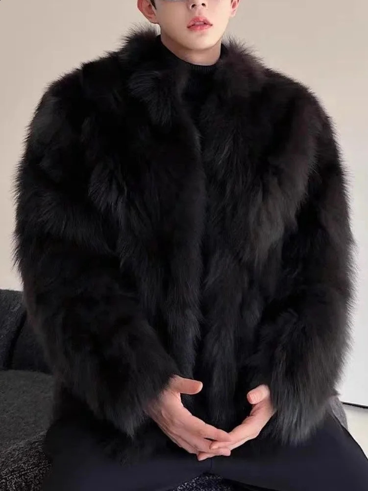 Fur imitation thick mens artificial fox fur coat mens warm coat long sleeved winter artificial fur leather jacket fluffy fur coat 240929