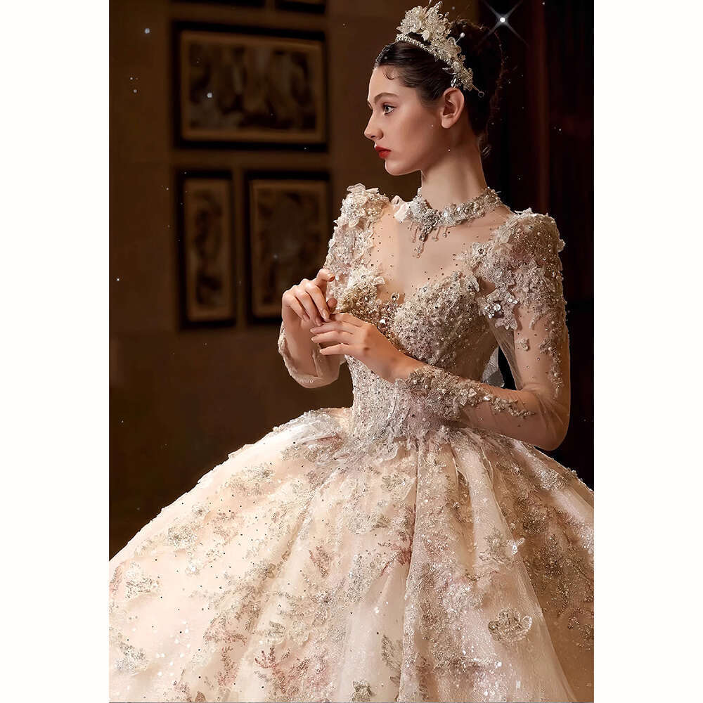 And Beautiful Elegant Tulle O Neck Wedding Exquisite D Wer Applique Sequined Beaded Lace Long Seeves Bride Dress ress