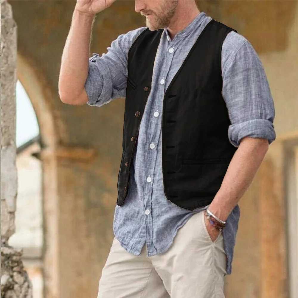 Mens vest cotton belt classic British summer sleeveless skin friendly sweat absorbing thin jacket terno masculino W241005