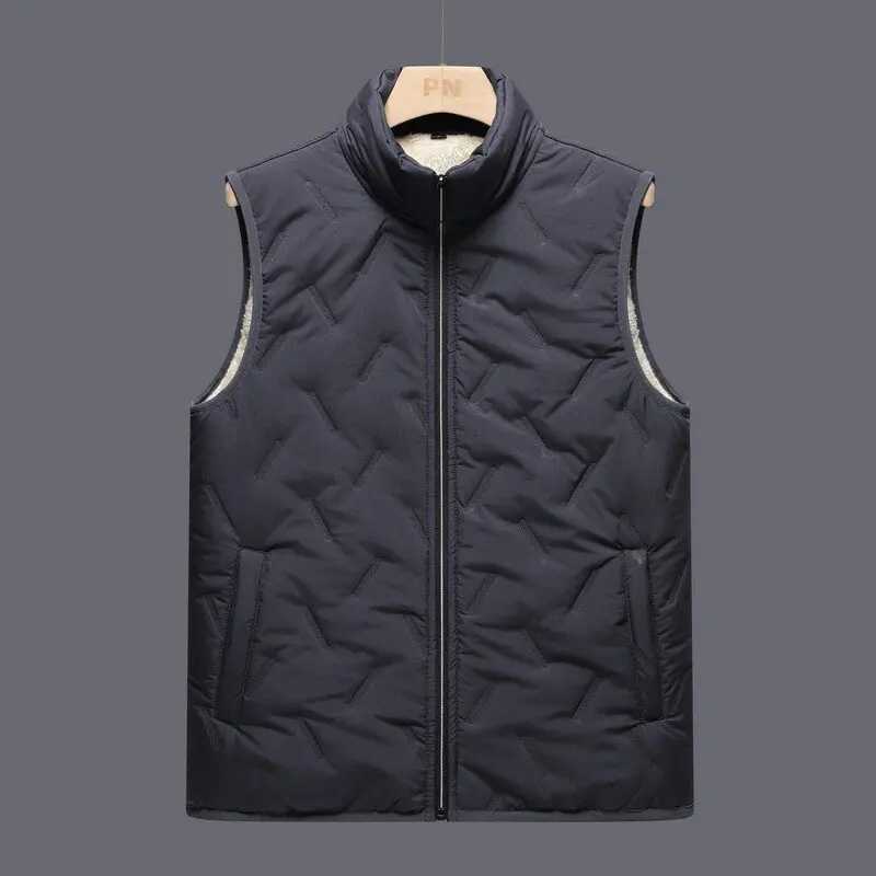 2024 autumn and winter new cashmere thickened warm cotton vest mens casual loose comfortable plus size jacket M-5XL W241005