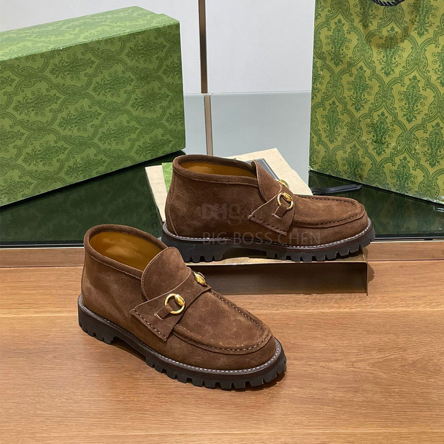 High quality Metal buckle Suede High top loafers thick-soled Casual dress shoes slip on shoe Luxury designer shoes holiday shoes Walking shoes