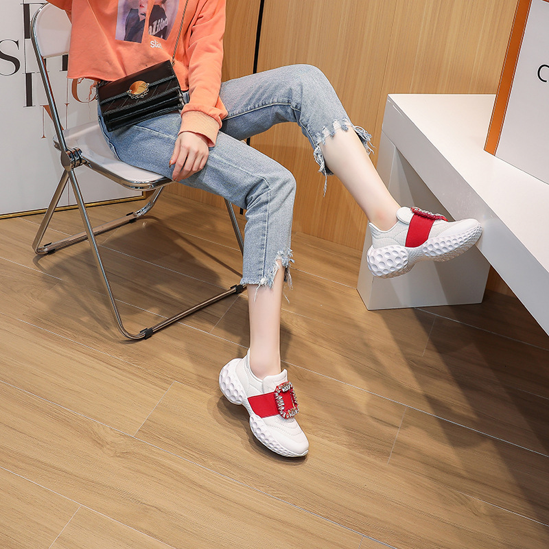 2024 Platform Crystal Buckle Air Mesh Designer Trainers Thick Bottom Chunky Women's Sneakers Vulcanized Casual Shoes