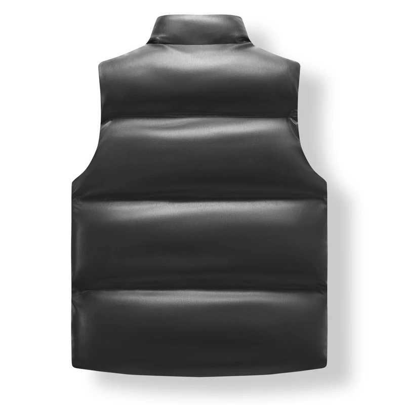 Fashion leather vest mens casual warm mens vest high-quality loose vest mens Pu zipper waist clothing brand mens sleeveless jacket W241005