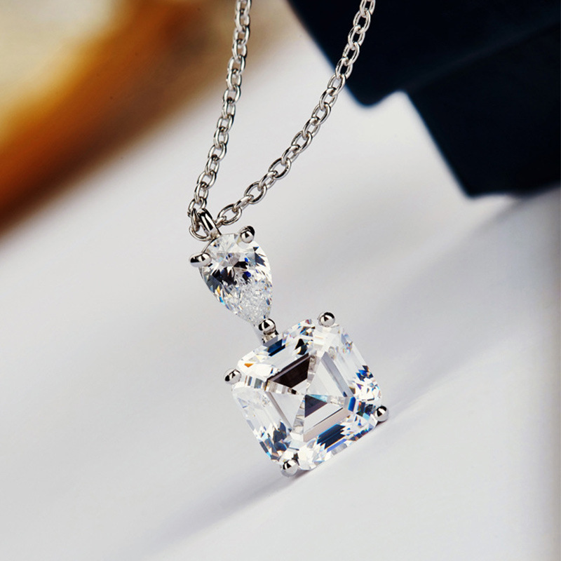Elegant Sparkg Sterg Sier Princess Cut Necklace | Multicolor CZ & Moissanite dh5727163