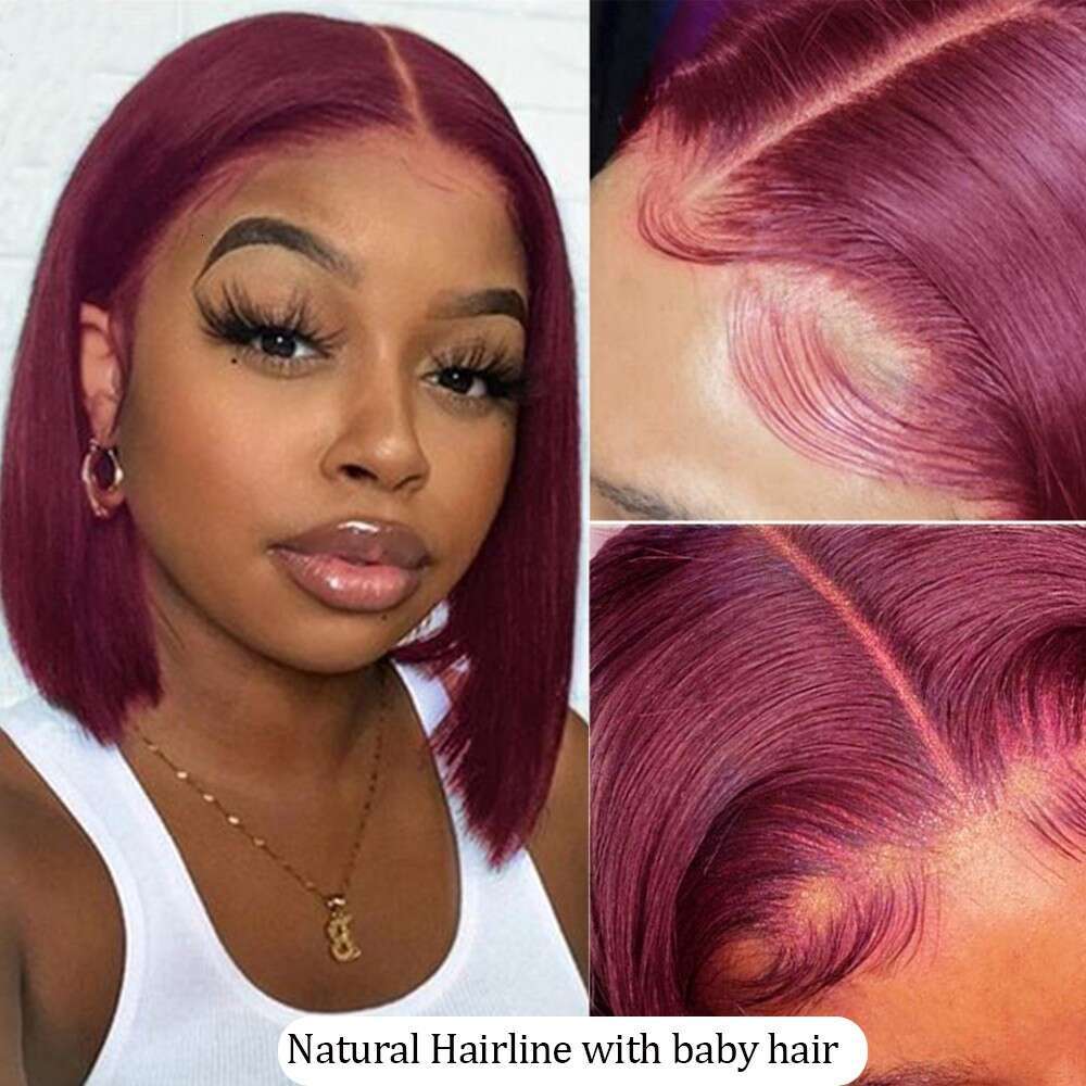 13X4 Bury HD Transparent Short Human Hair Brazilian 99J Straight Colored Bob Lace Front Wigs For Women Pre Plucked
