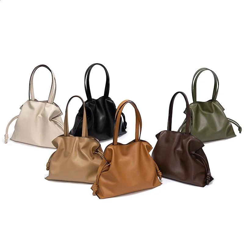 Style Genuine Leather Pleated One-shoulder Drawstring Tote Bag 240929 77e0 4