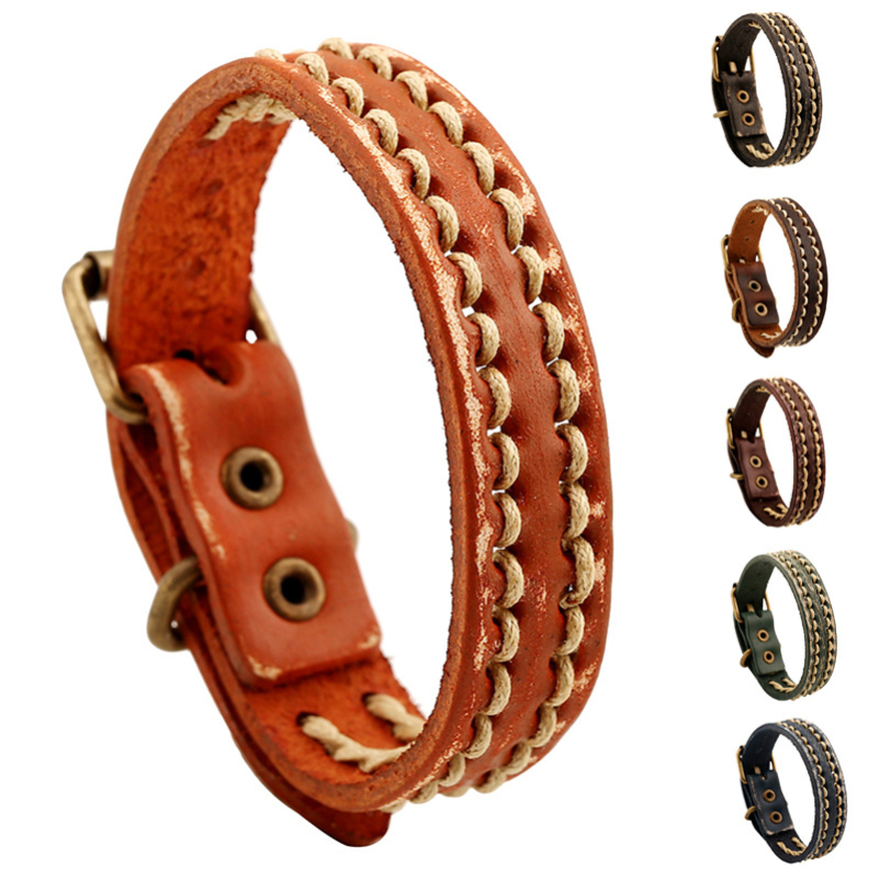 Diamond Bracelet Weave Pin Buckle Belt Genuine Leather Bracelet Bangle hand chain Buff Retro Designer Charm Letter Multilayer Wrap Stack Wristband Steampunk Fin
