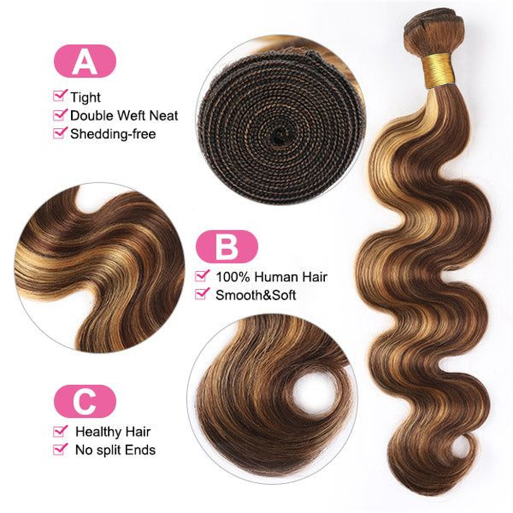 Highlight Bundles Closure Brazilian Body Wave Ombre Blonde Human Hair Tissage Bundle With 13X4 Frontal P4/27 Color