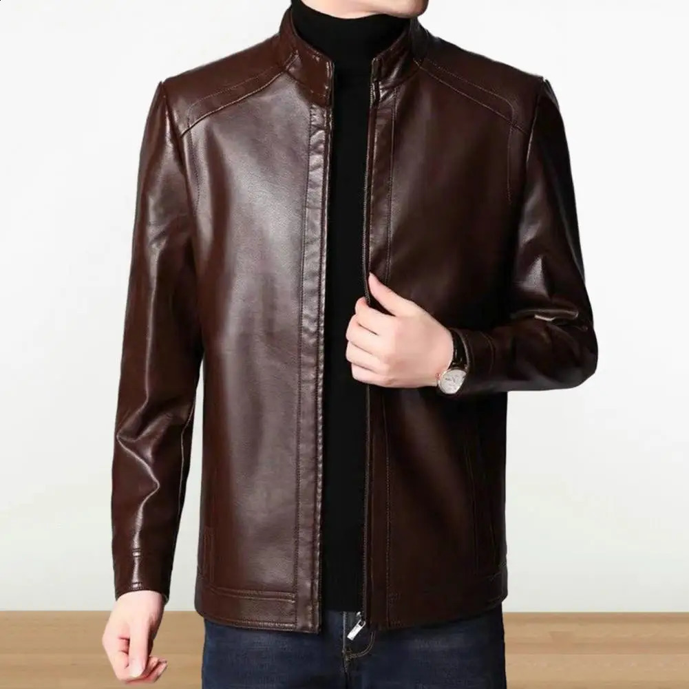Men Faux Leather Jacket Mens Faux Leather Motorcycle Jacket with Stand Collar Thick Warm Lining Windproof for Autumn250403bj