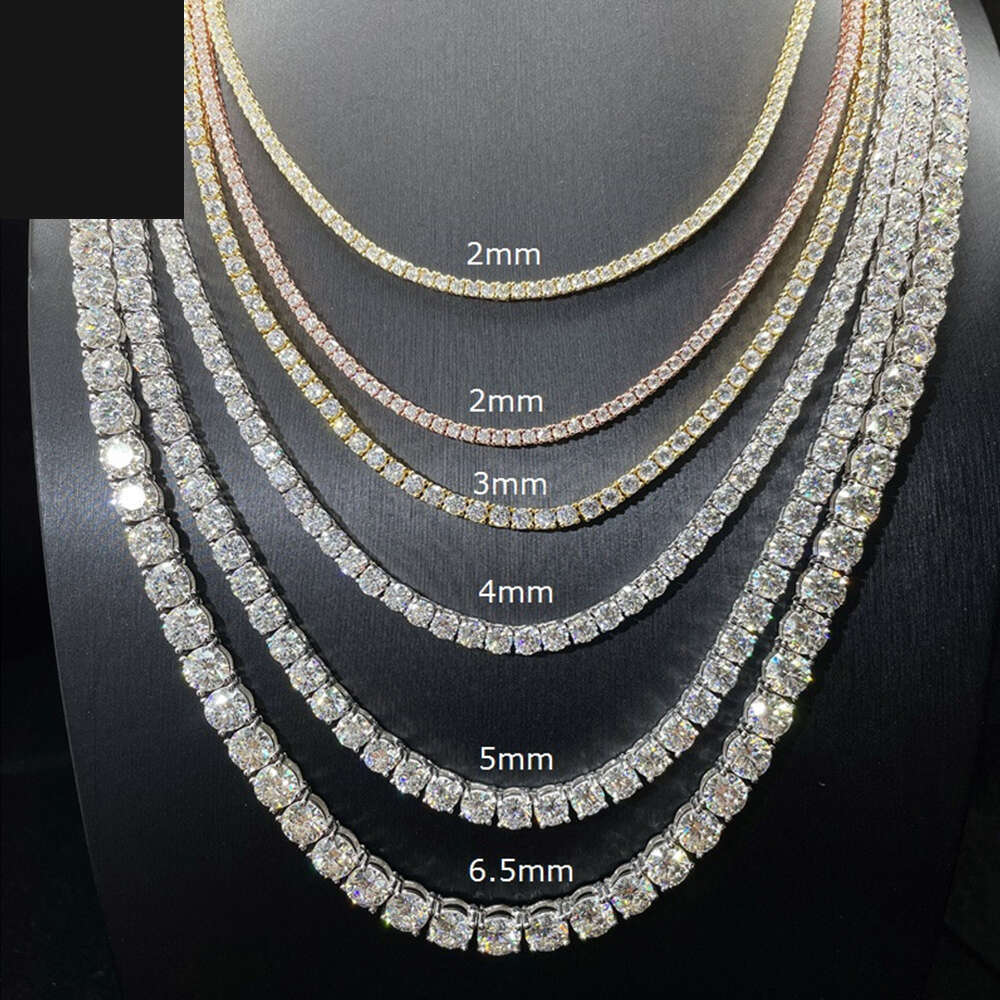 JINAO Fine Jewelry Hip Hop Sier Rose Yellow Gold 3Mm D Vvs1 Men Moissanite Tennis Chain Necklace