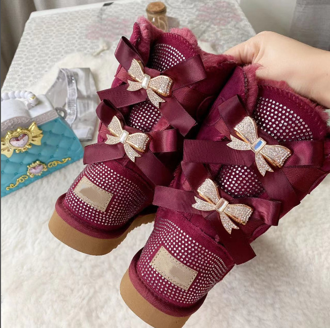 Classic Designer Women Water Diamonds Snow Boots New Design Children Bowtie Boots
