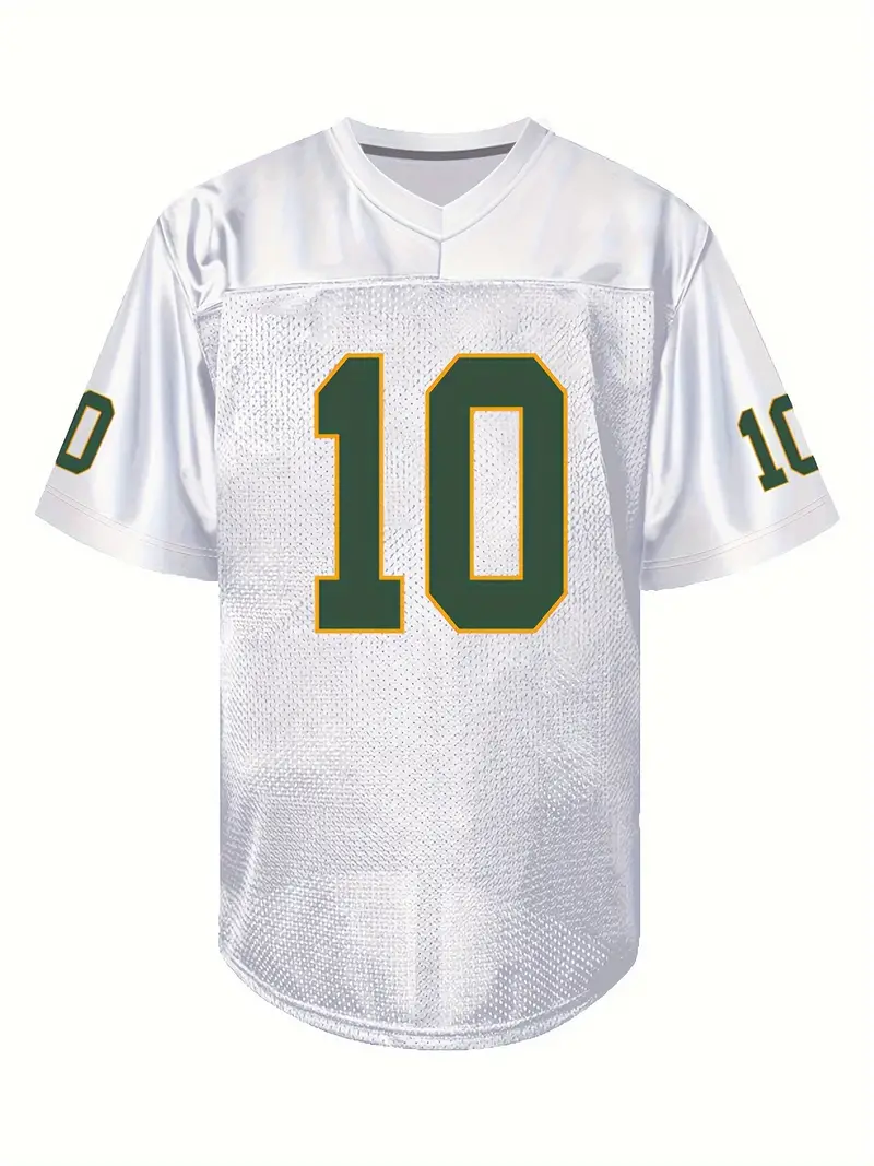 #10 Love Comfy V-Neck Football Jersey White Mesh Embroidery for Training and Competition Breathable Moisture-Wicking Short Sleeve Top for Active jerse