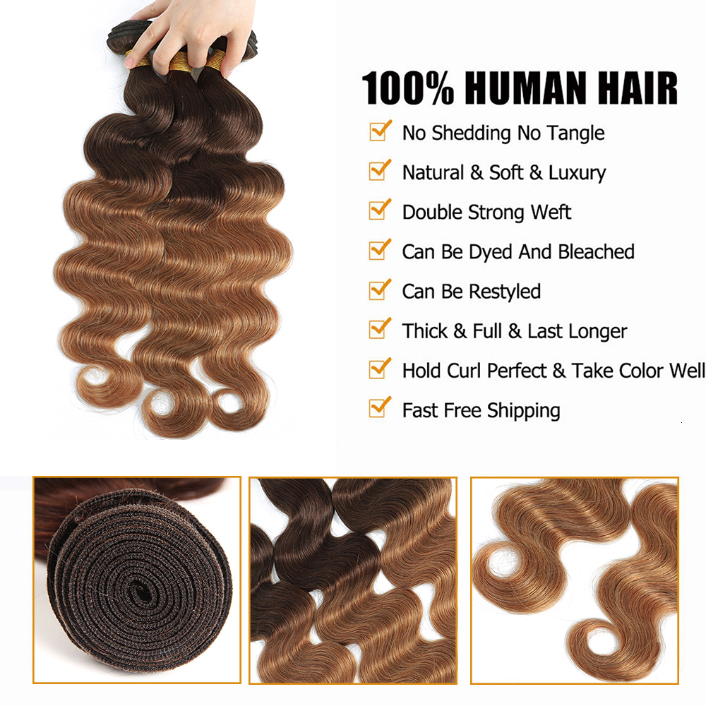 Ombre Body Wave Brazilian Weave 3/4 Bundles With Lace Closure Colored Human Hair Extensions