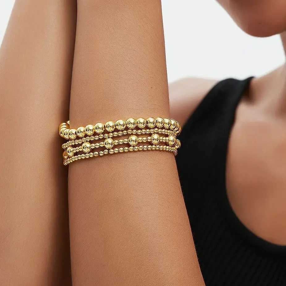 SUNSLL Fashion 3/6MM Copper Bead Elastic Bracelet Simple Gold Bracelet Mens Stackable Jewelry Accessories W241004