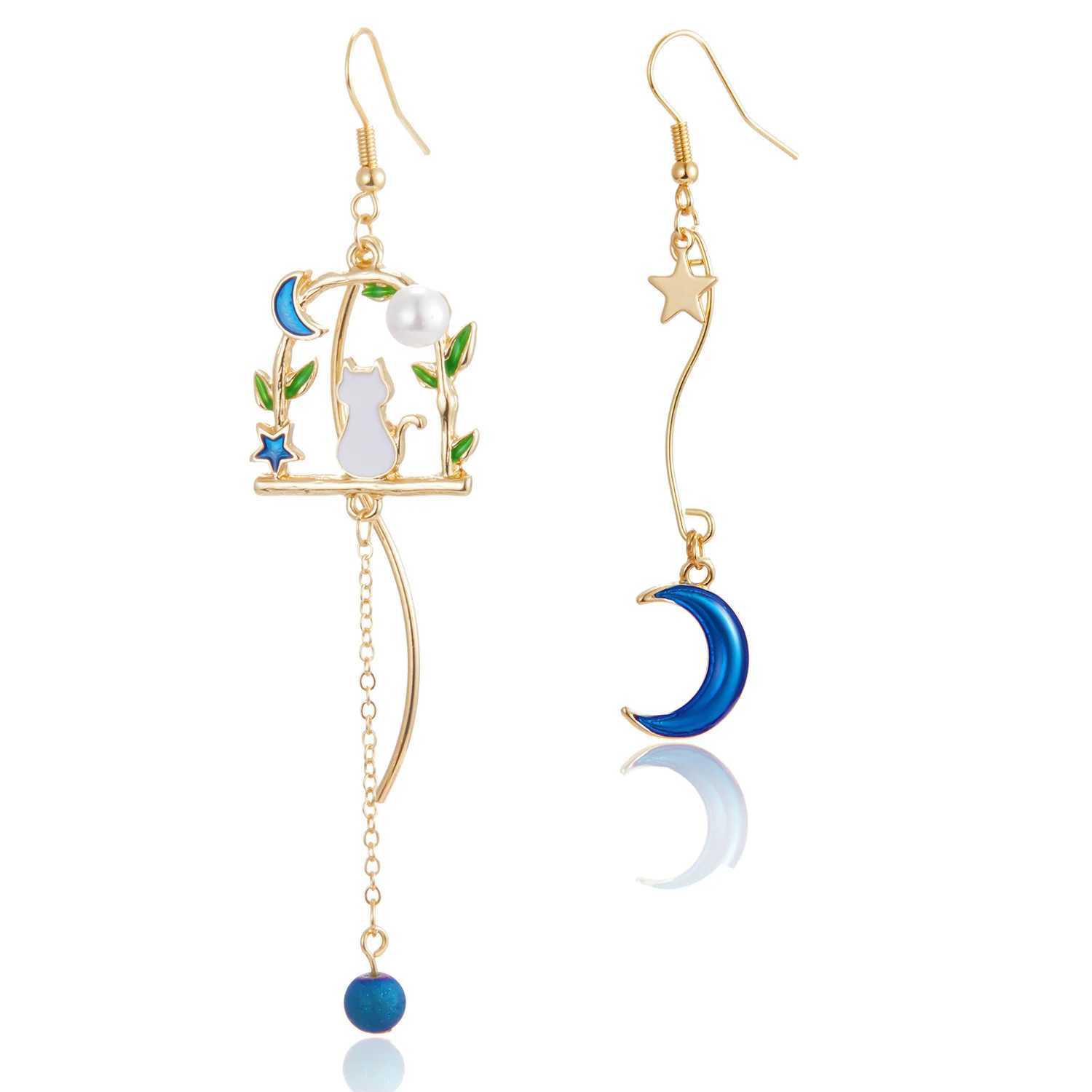 New Fashion Cute Animal Cat Earrings For Women Asymmetric Kitten Pearl Drop Earring Sweet Temperament Party Wedding Jewelry Gift XJ250623