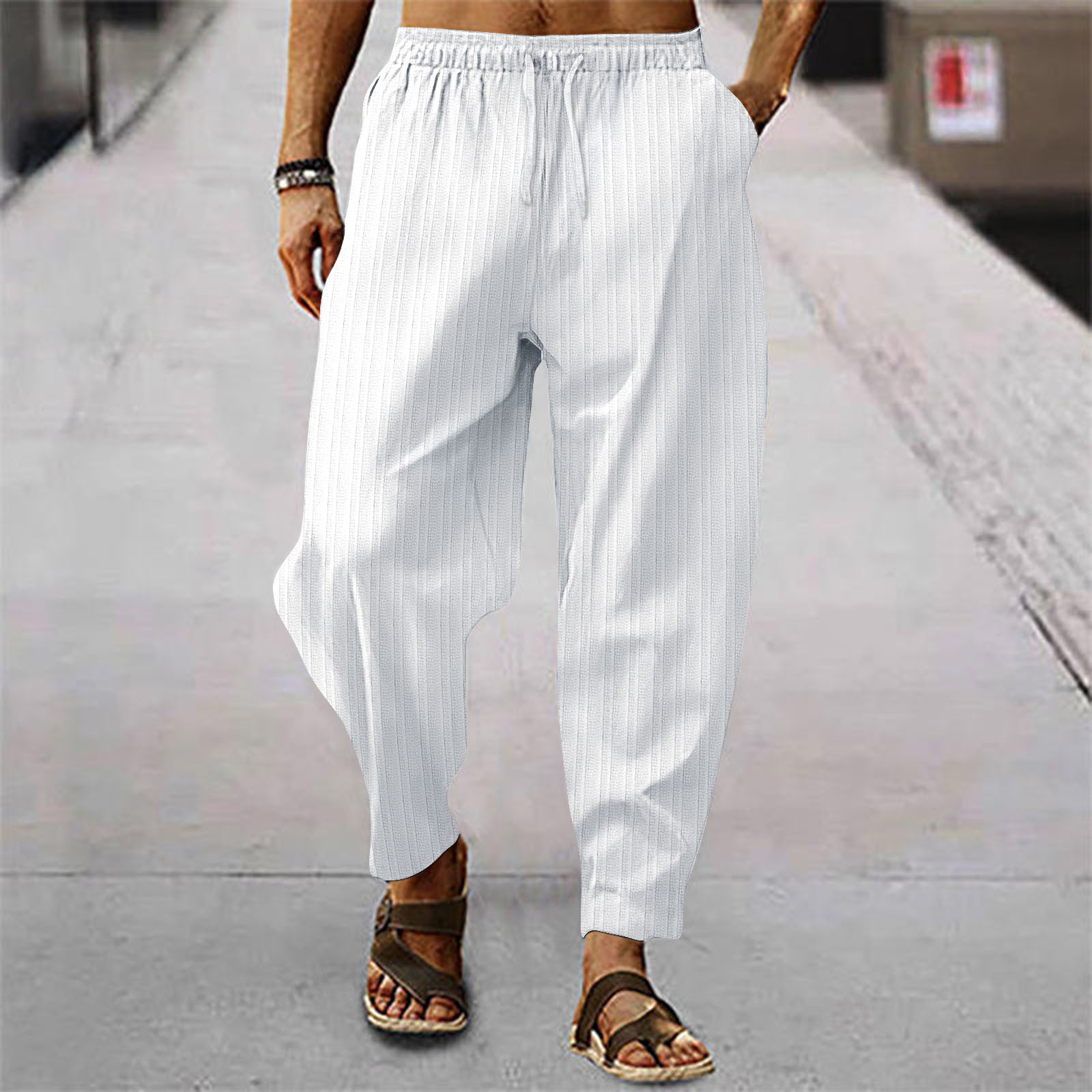Men designer Pants Yoga sweatpants Outfit joggers Sport Quick Dry Drawstring cotton linen solid color Trousers gym Casual Elastic Waist stripes pant p
