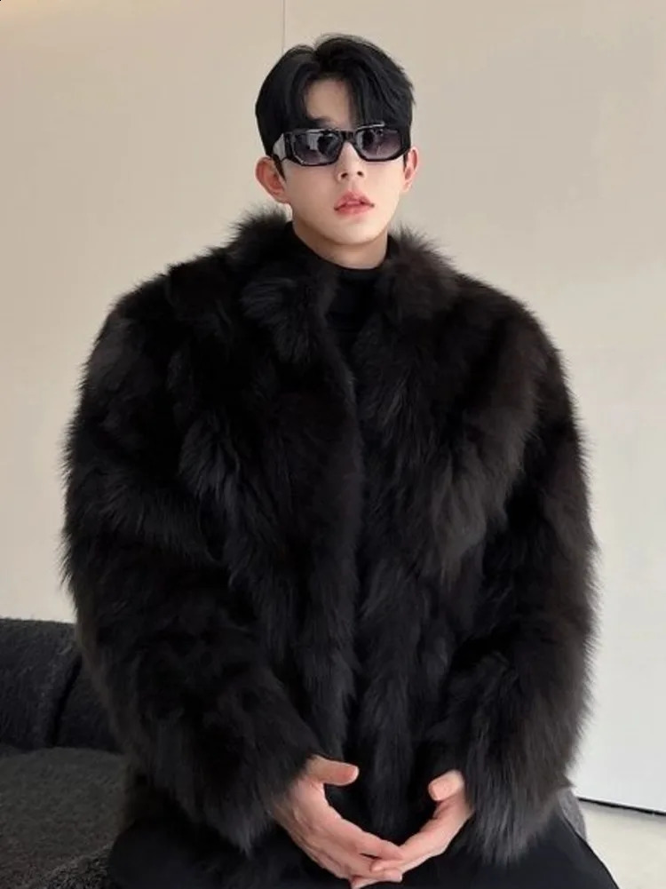 Fur imitation thick mens artificial fox fur coat mens warm coat long sleeved winter artificial fur leather jacket fluffy fur coat 240929