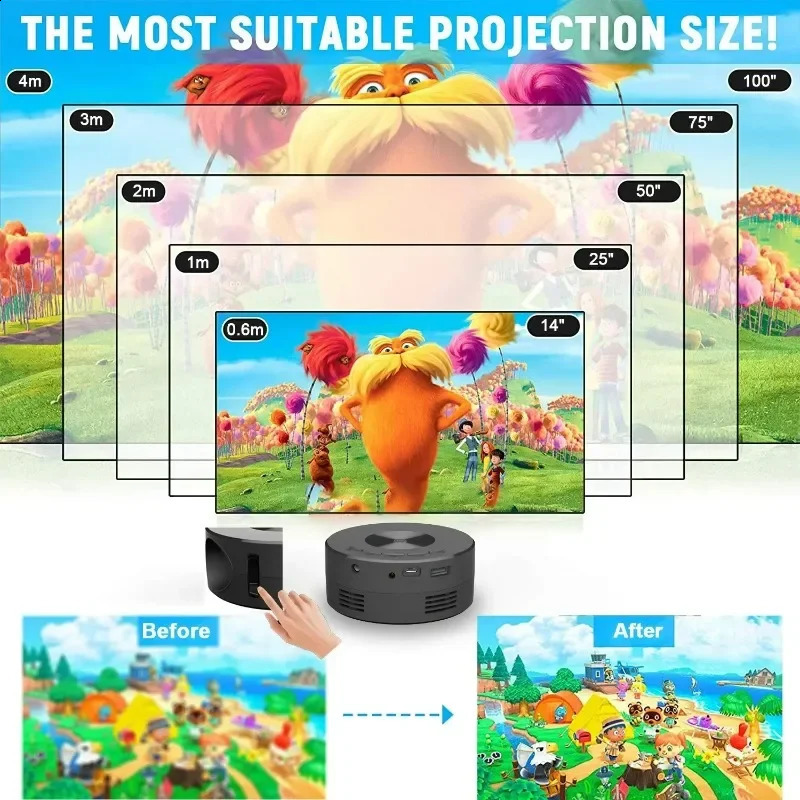 YT200 mini projector led mobile video home theater media player kids gift cinema wired same screen for Android y240929