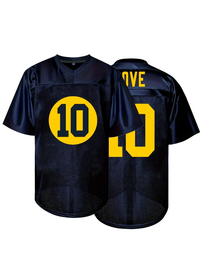 #10 Love Comfy V-Neck Football Jersey Navy Blue Mesh Embroidery for Training and Competition Breathable Moisture-Wicking Short Sleeve Top for Active j
