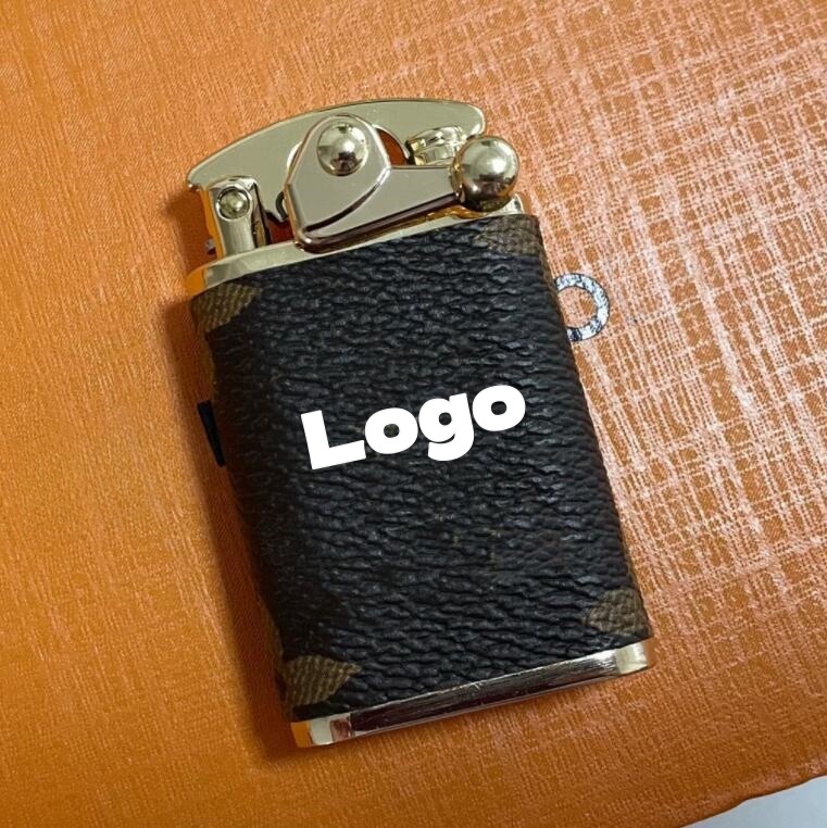 high quality Classic Luxury New designer L letter logo lighter fashion leather pure copper retro kerosene V letter lighter 10 style with box