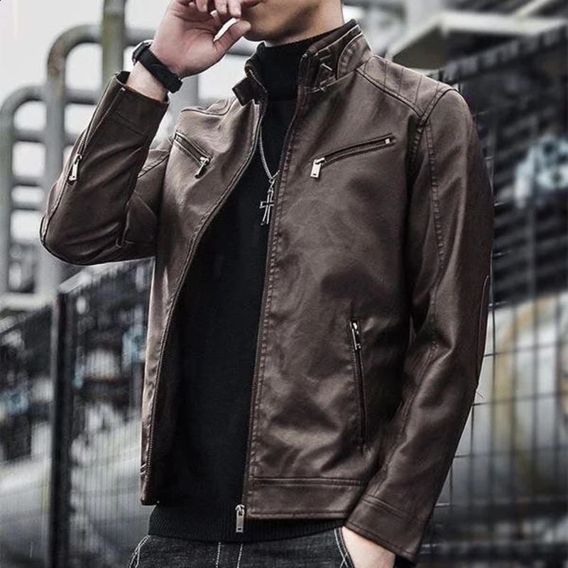 Mens leather suit jacket mens slim fit short fashionable leather casual jacket mens jacket 241007