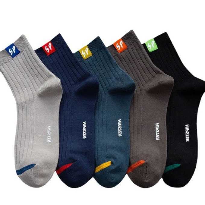 5 pairs of cotton mens socks breathable casual socks solid color stripes spring and summer thin sweat absorbent sports tube mens socks W250414