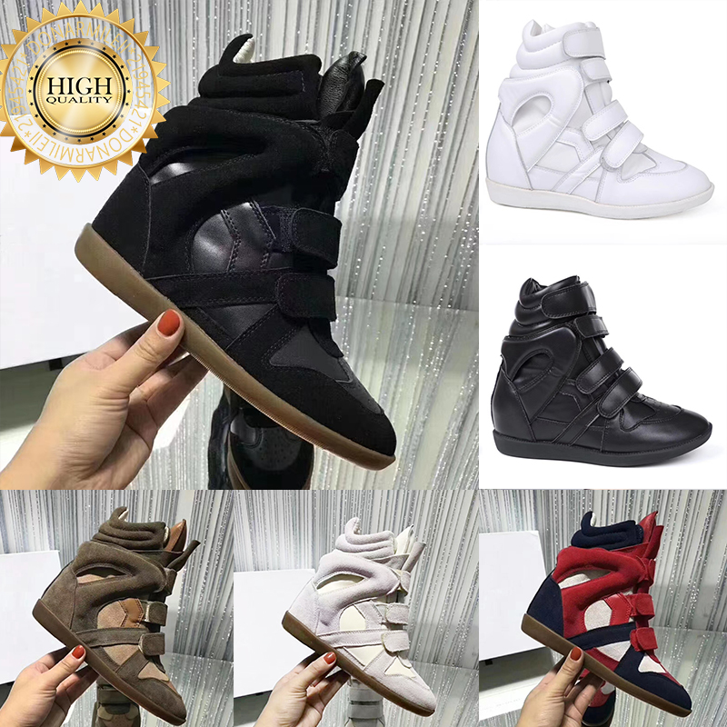 deisgner Isabelle Marant Hot Sale-Black Genuine Leather winter boots Bekett Leather-Trimmed Suede Wedge Sneakers Fashion Show New Shoes Marants EUR 35-42