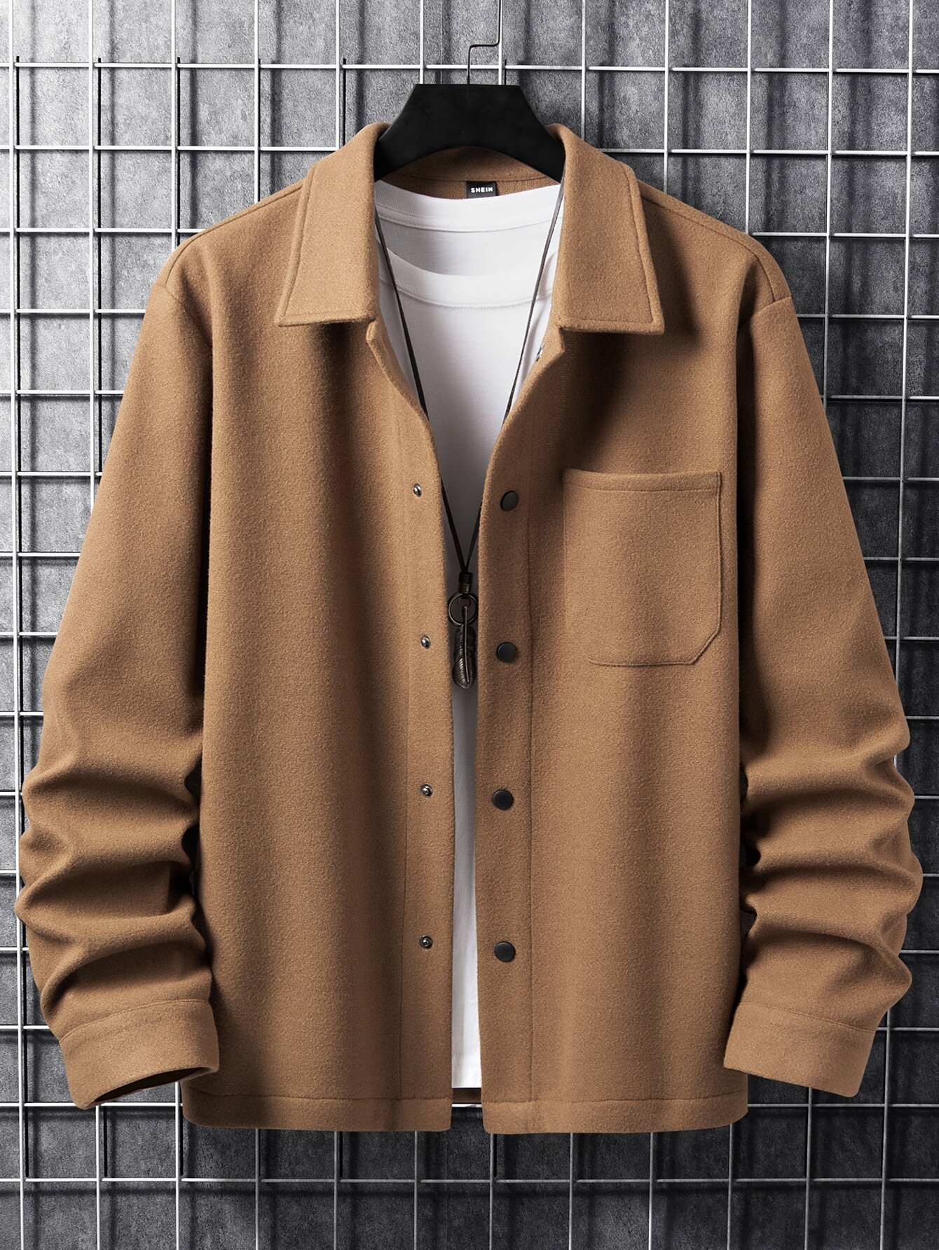 Men 1pc Pocket Patched Overcoat Plain Going Out Casual Overcoat For Friends