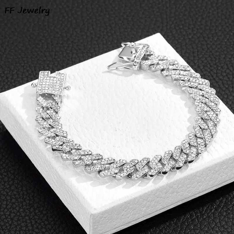 20cm 2023 Luxury Ice Out Cuban Link Chain Bracelet for Men Gold Silver Sparkling Water Diamond Chain Bracelet W241004