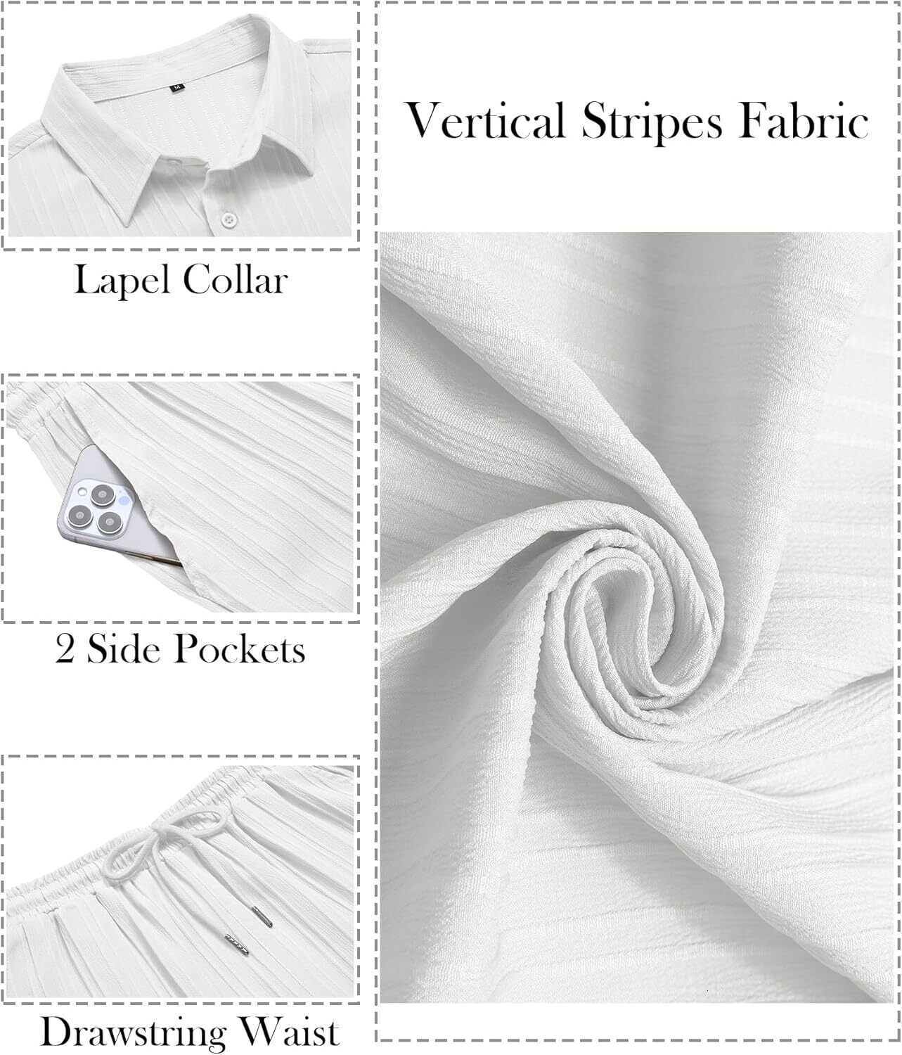 designer tracksuit men's 2piece vertical striped texture clothing summer casual button up shirt and pants matching set