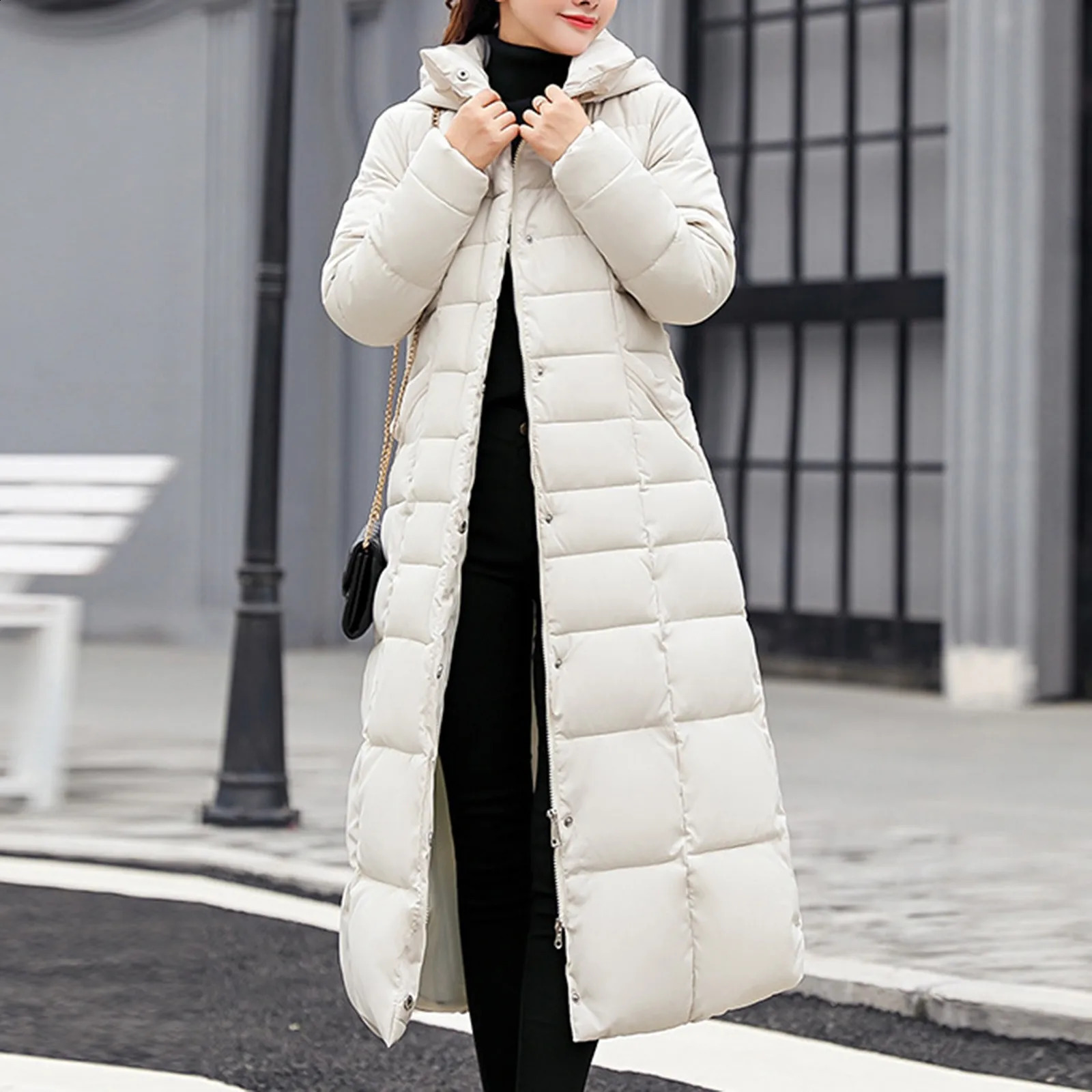 2024 Winter Thick Warm Zip Up Parkas Padded Jacket Korean Women Clothing Casual Hooded Long Coat Female Down Cotton Outwear 240930