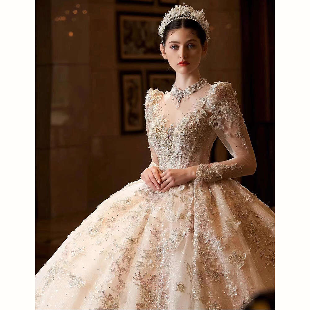 And Beautiful Elegant Tulle O Neck Wedding Exquisite D Wer Applique Sequined Beaded Lace Long Seeves Bride Dress ress