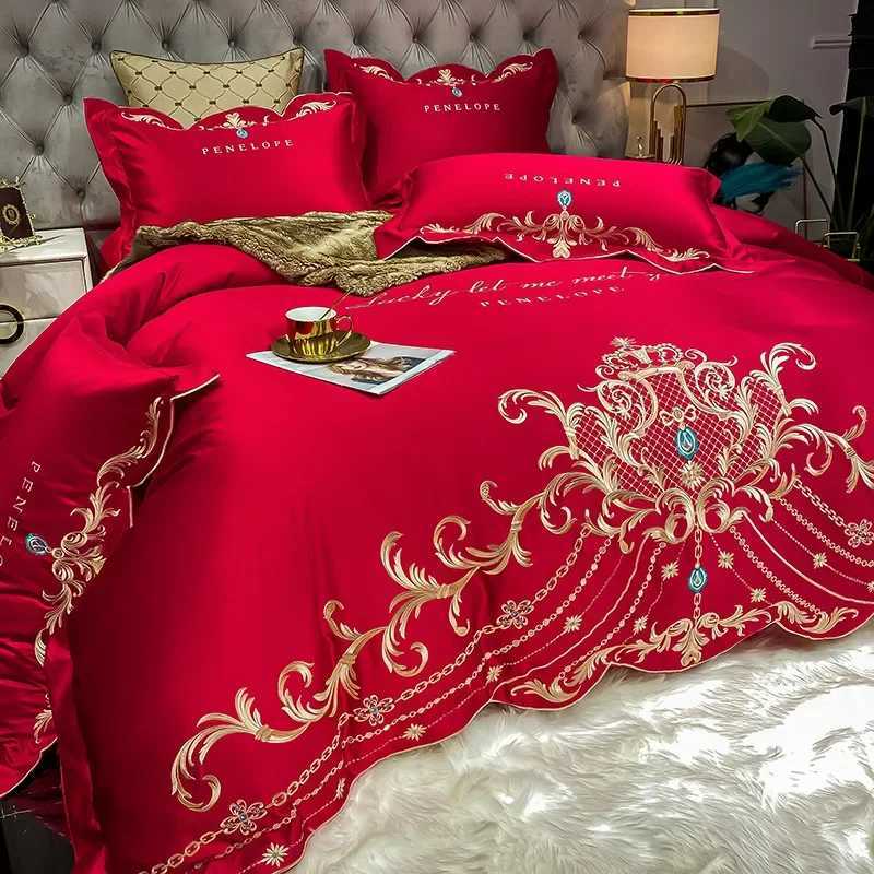 European style bed sheet four piece set 100 cotton high-end and elegant ice silk duvet cover pure cotton duvet cover M241005
